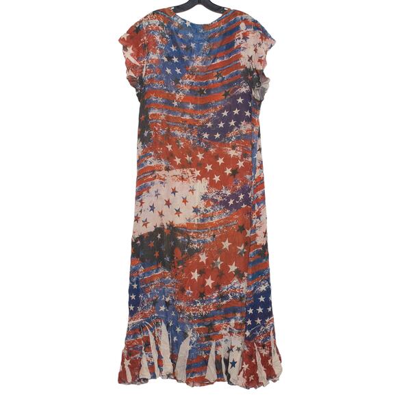 Cal Style Dress Sheer Patriotic Americana Flag Festival Y2K Midi Red Blue XL - Picture 2 of 5